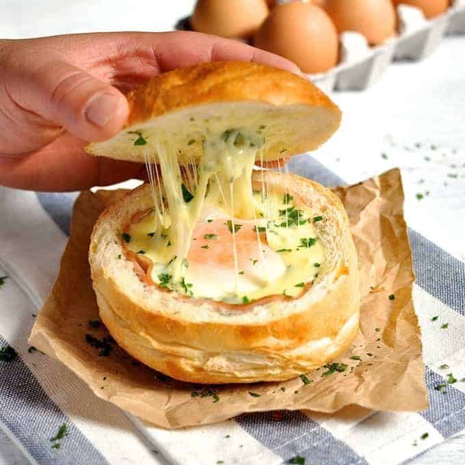 No Washing Up Ham Egg Cheese Bread Bowls 1