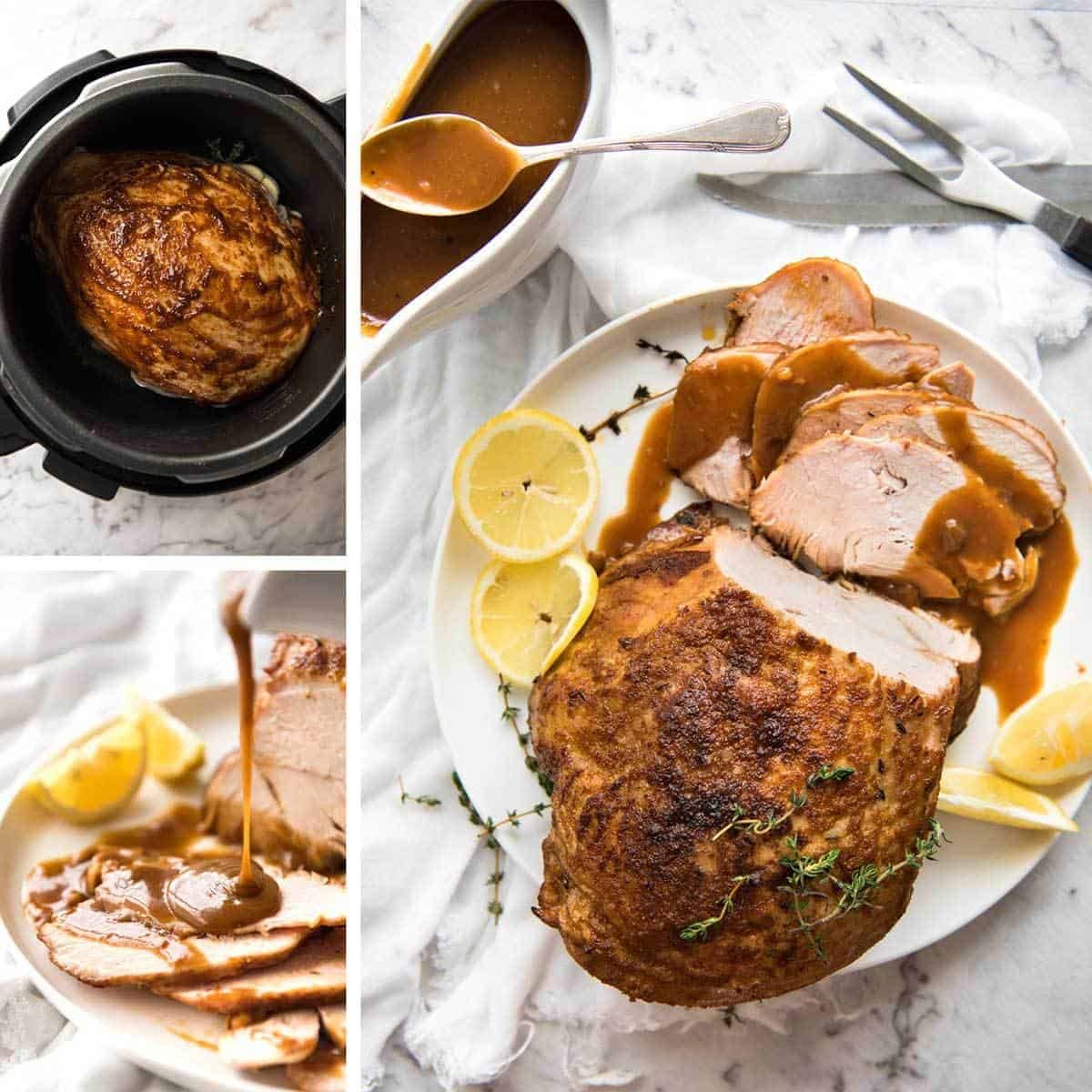 Slow Cooker Turkey Breast - the safest and best way to make MOIST turkey breast without brining is with your crockpot! staging.recipetineats.com