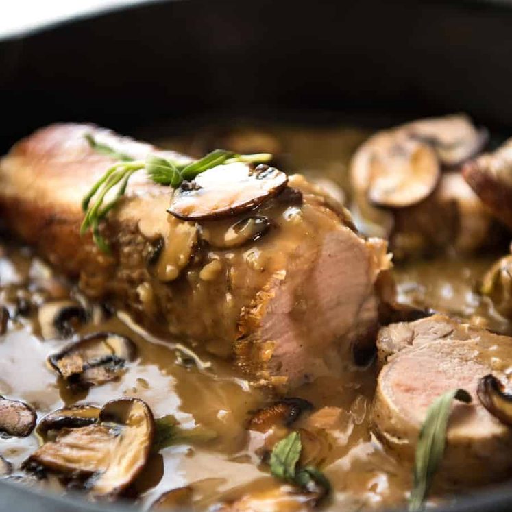 Pork Tenderloin served with a Creamy Marsala Mushroom Sauce - so easy to make, yet impressive enough for company! staging.recipetineats.com
