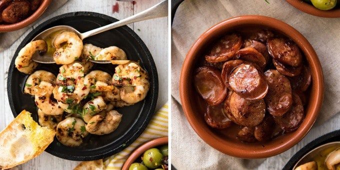 5 Easy Spanish Tapas recipes - Garlic Prawns and Chorizo staging.recipetineats.com