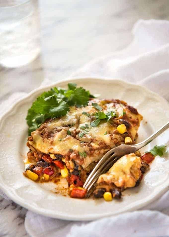 Vegetarian Mexican Caserole (Lasagna) - Fresh, healthy and loaded with Mexican flavours, just 342 calories per serving! staging.recipetineats.com