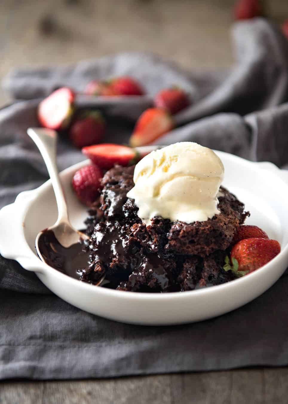 Chocolate Self Saucing Pudding - 1 batter transforms into a moist chocolate cake with a beautiful silky chocolate sauce! 10 minutes active effort. staging.recipetineats.com