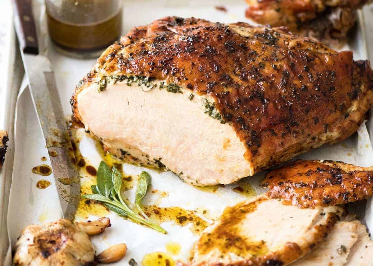 Garlic Herb Butter Roasted Turkey Breast with herb butter under the skin. Quick video tutorial provided. This is food so good, it will make you want to cry! staging.recipetineats.com