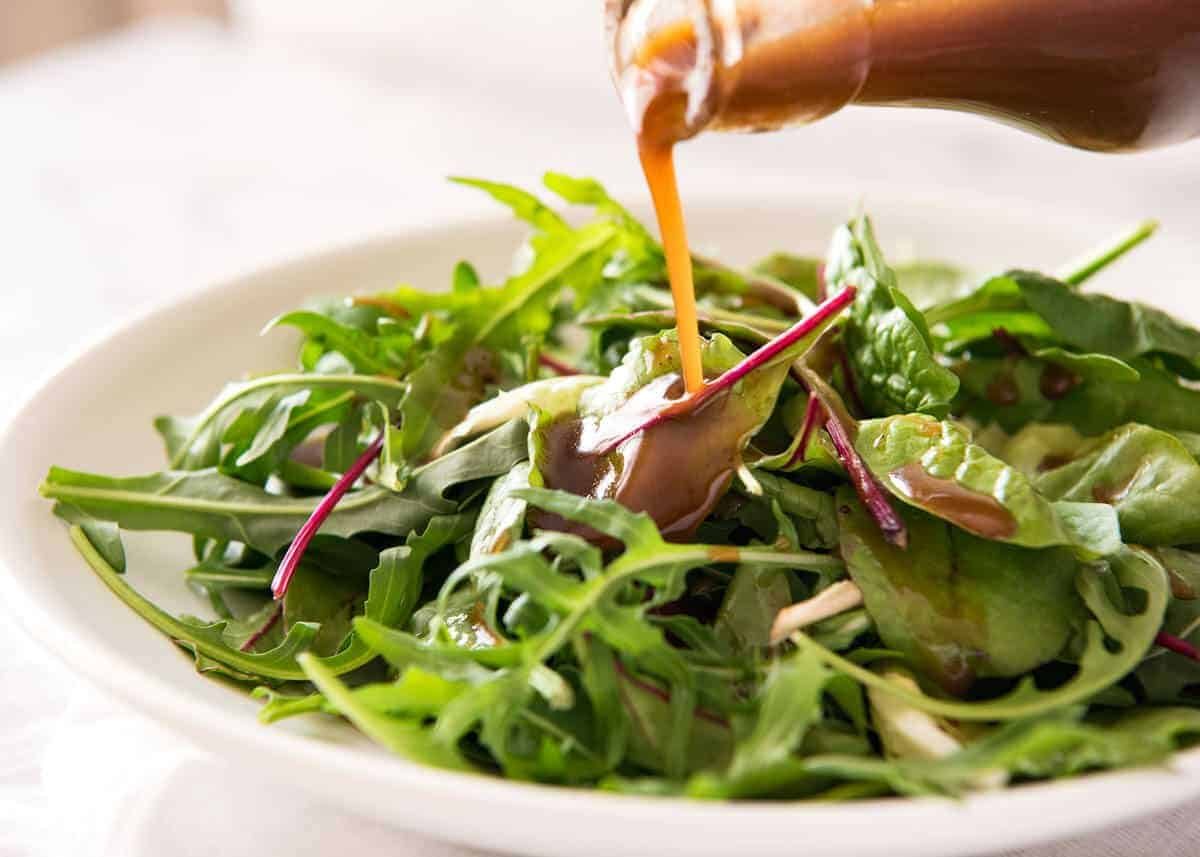 Balsamic Vinegar Dressing - A classic everyone should know: 1 part vinegar, 3 parts oil. Keep for 3 weeks+. recipetineats.com