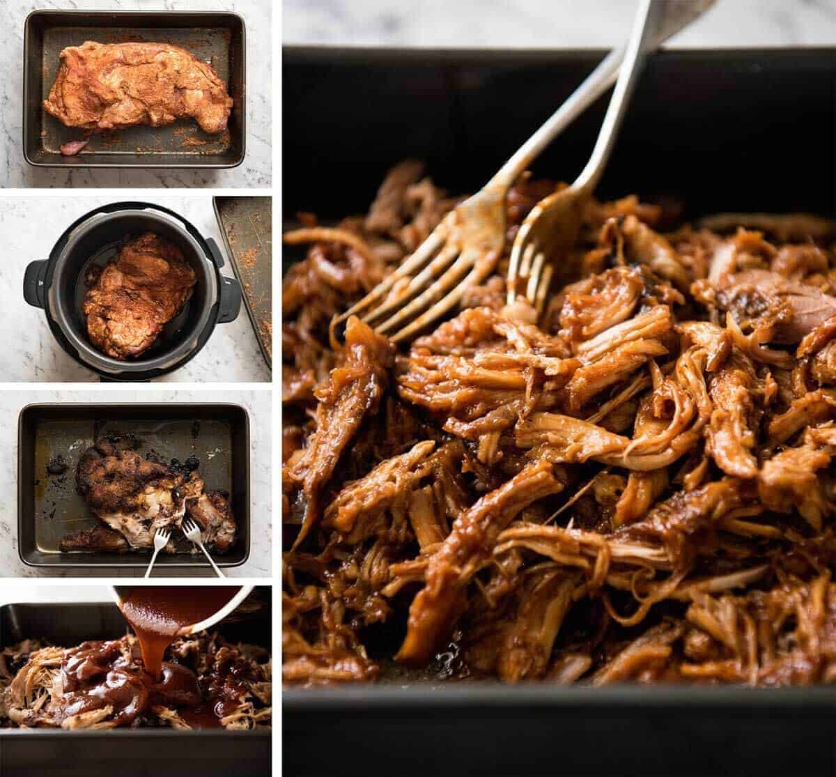 Slow Cooker BBQ Pulled Pork Sandwich - Perfectly seasoned, tender pulled pork tossed in a homemade BBQ sauce, piled onto bread with coleslaw. Slow cooker, pressure cooker or oven. staging.recipetineats.com