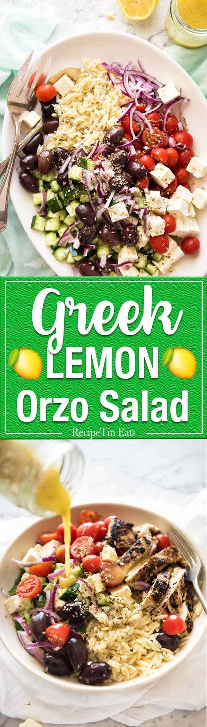 Greek Lemon Orzo Salad (Risoni) - All the fixings of a Greek Salad tossed through orzo / risoni and dressed with a gorgeous zesty lemon vinaigrette. staging.recipetineats.com