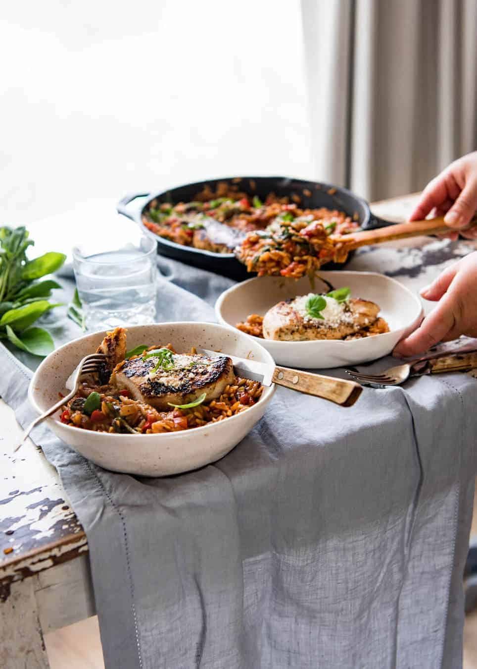 Risoni Pasta Recipe with Chicken - Italian Chicken with a tomato basil risoni pasta recipe, all made in one pot! Quick, super tasty 30 minute meal. staging.recipetineats.com