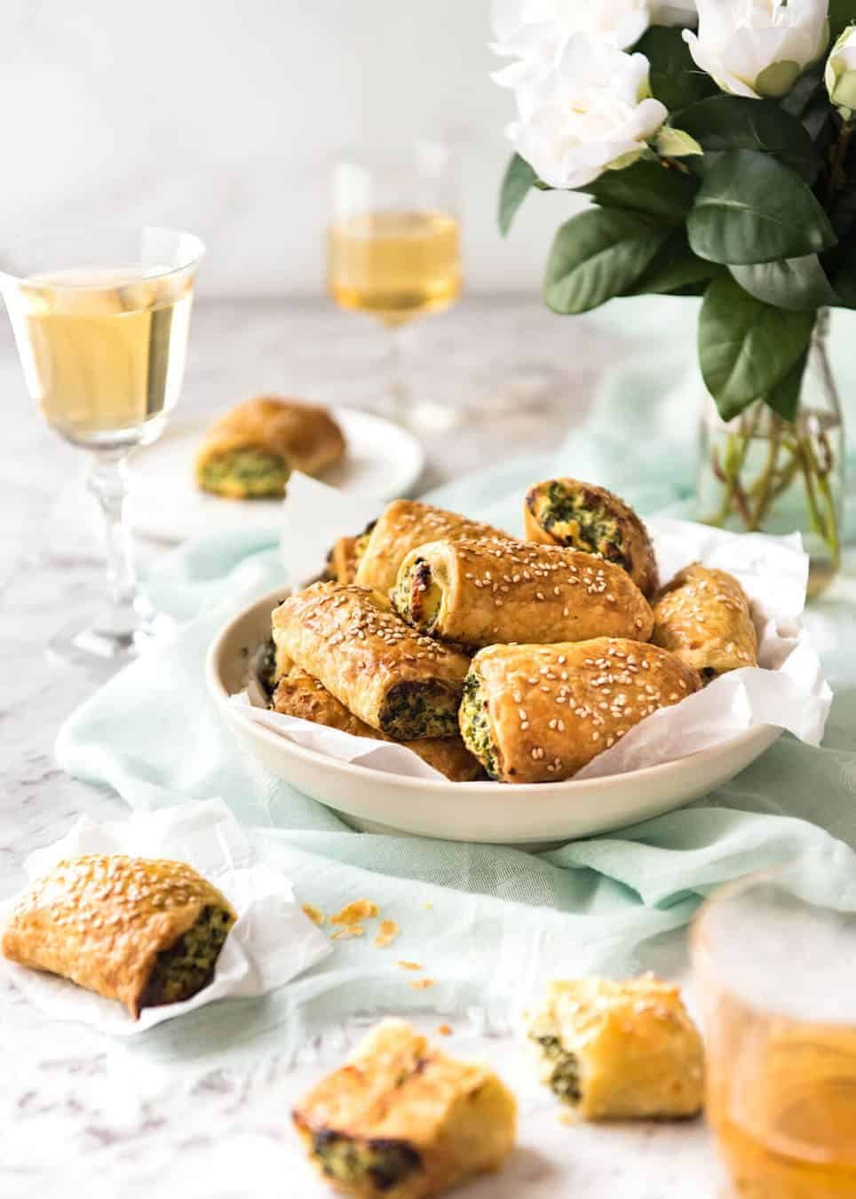 Spinach and Ricotta Rolls - a moist cheesy filling enclosed with buttery flaky puff pastry. Great make ahead for freezing! staging.recipetineats.com