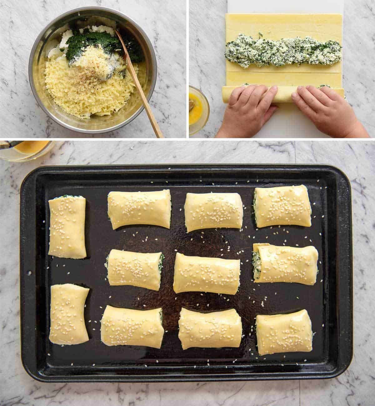 Spinach and Ricotta Rolls - a moist cheesy filling enclosed with buttery flaky puff pastry. Great make ahead for freezing! staging.recipetineats.com