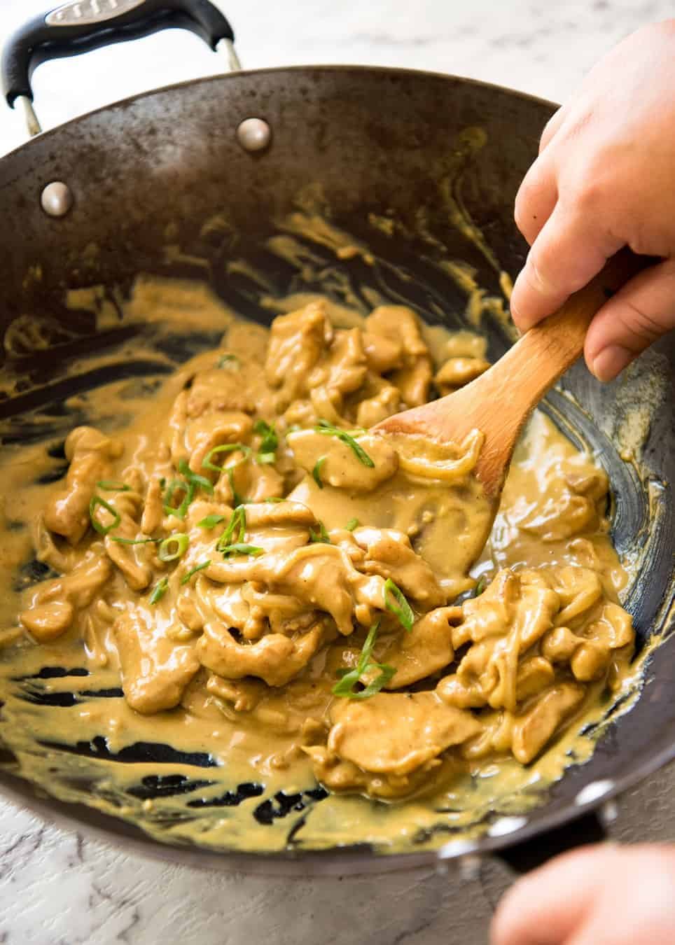 Chinese Satay Chicken Stir Fry - This is the Chinese takeout version of satay! Chicken stir fried in a satay sauce, this is made from scratch and tastes incredible. And easy! staging.recipetineats.com