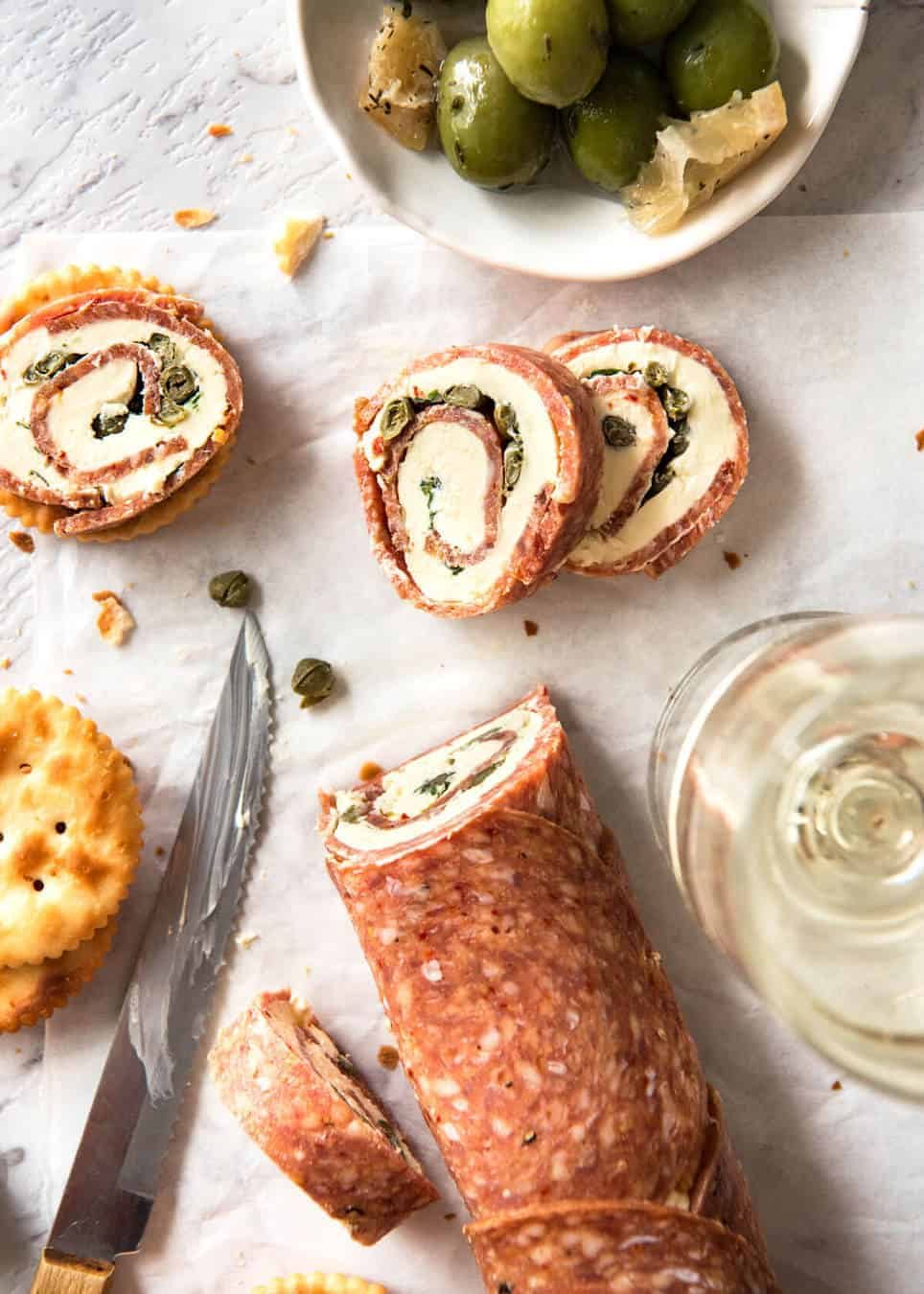 Salami Cream Cheese Roll Up - Great inexpensive party food idea! staging.recipetineats.com