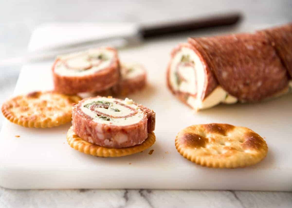 Salami Cream Cheese Roll Up - Great inexpensive party food idea! staging.recipetineats.com