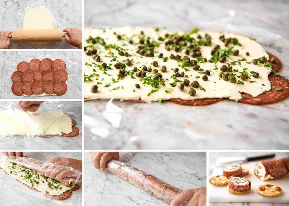 Salami Cream Cheese Roll Up - Great inexpensive party food idea! staging.recipetineats.com