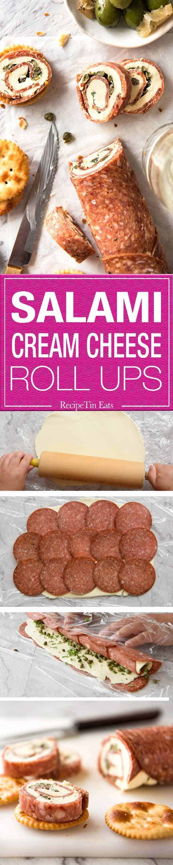 Salami Cream Cheese Roll Up - Great inexpensive party food idea! staging.recipetineats.com