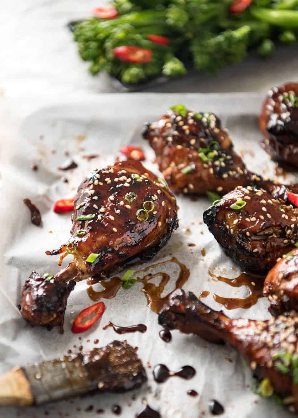 Sticky Chicken Drumsticks in Chinese Plum Sauce - Just a handful of ingredients, 5 minutes prep and awesome stickiness! staging.recipetineats.com