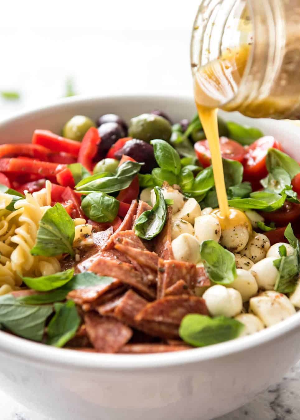 This Italian Pasta Salad with Homemade Italian Dressing is a hit at gatherings! staging.recipetineats.com
