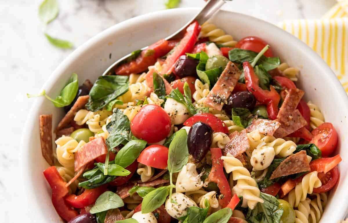 This Italian Pasta Salad with Homemade Italian Dressing is a hit at gatherings! staging.recipetineats.com
