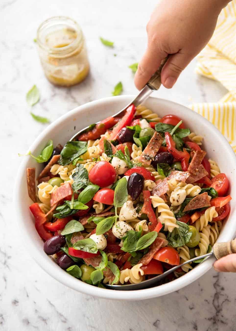 This Italian Pasta Salad with Homemade Italian Dressing is a hit at gatherings! staging.recipetineats.com