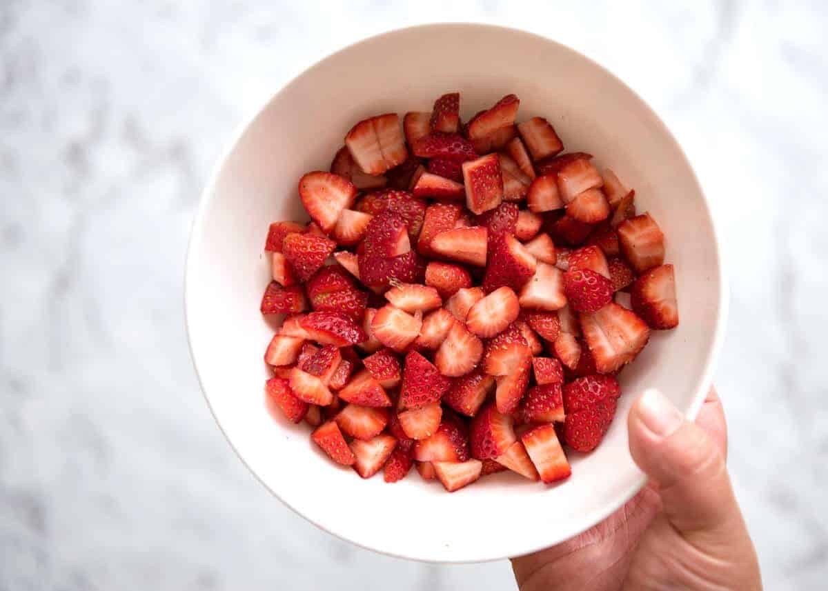 Fresh Strawberry Bars with a buttery biscuit base, topped with jam, fresh strawberries and a crumbly topping. No mixer, quick to make! staging.recipetineats.com