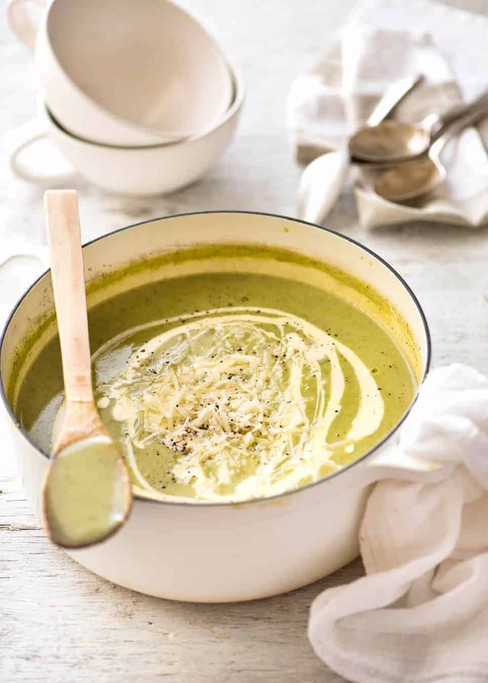 Silky, thick, Healthy Creamy Zucchini Soup. Perfect for dunking in hot crusty bread! staging.recipetineats.com