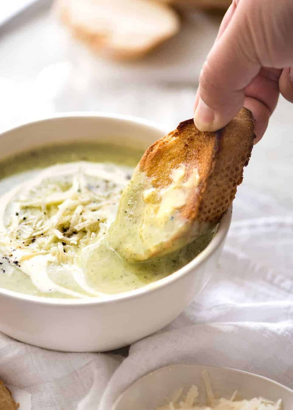 Silky, thick, Healthy Creamy Zucchini Soup. Perfect for dunking in hot crusty bread! staging.recipetineats.com