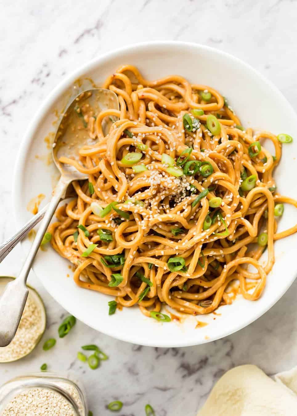 Sesame Noodles - noodles tossed with a wicked Asian Sesame Peanut Dressing. Serve these as Cold Sesame Noodles or warm. staging.recipetineats.com