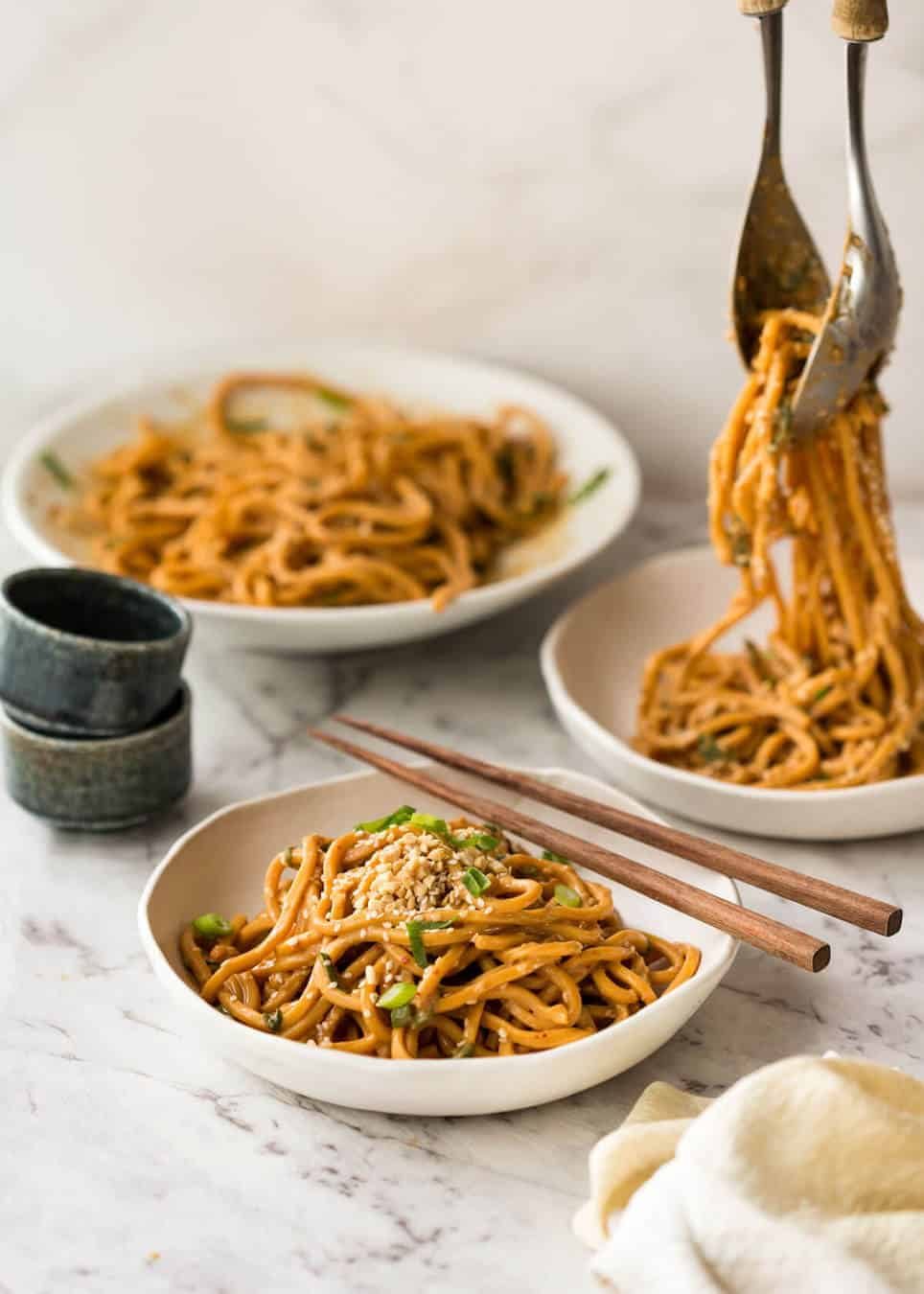 Sesame Noodles - noodles tossed with a wicked Asian Sesame Peanut Dressing. Serve these as Cold Sesame Noodles or warm. staging.recipetineats.com