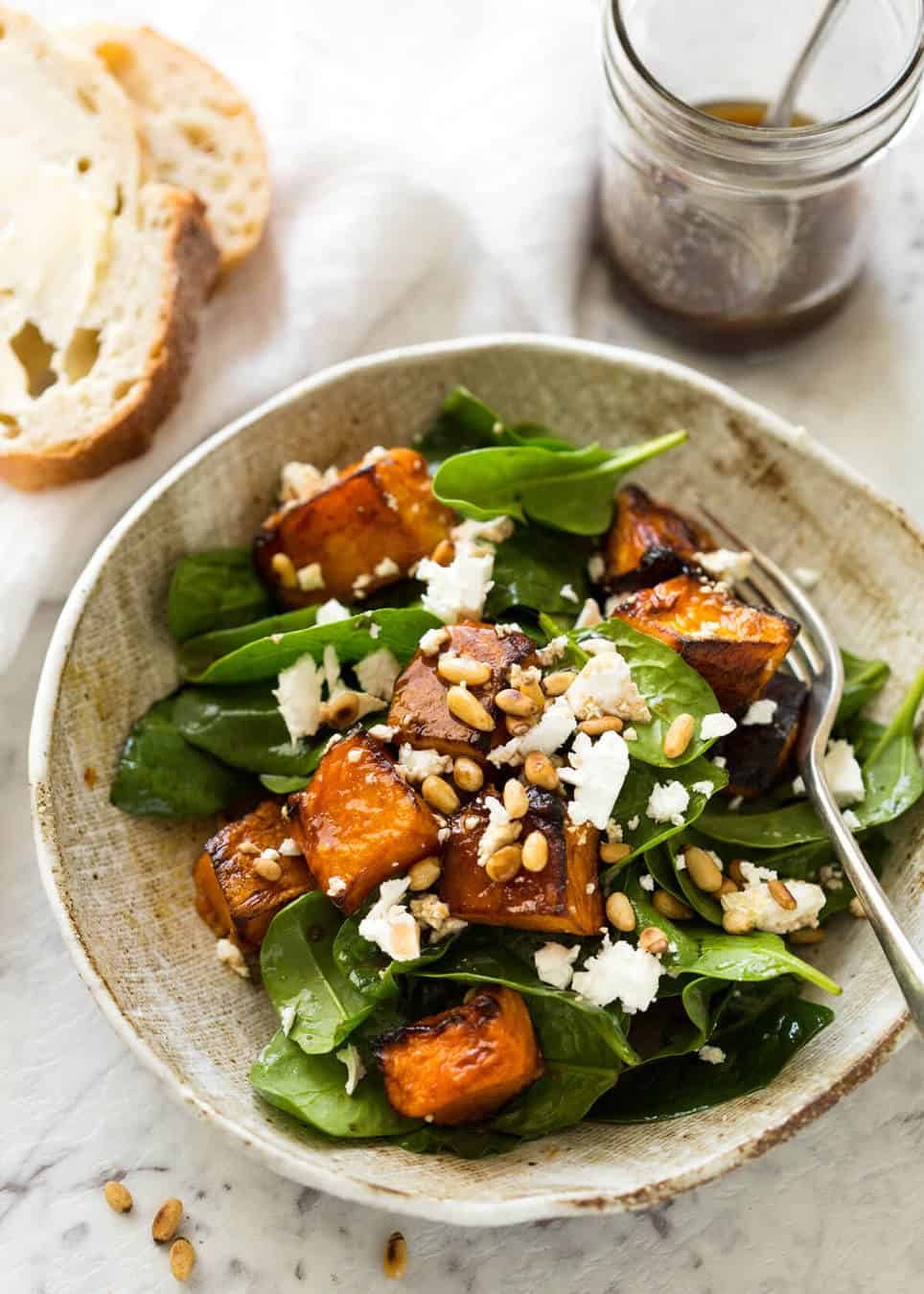 This Roast Pumpkin, Spinach and Feta Salad with a Honey Balsamic Dressing is a magical combination. Terrific side or as a meal. staging.recipetineats.com