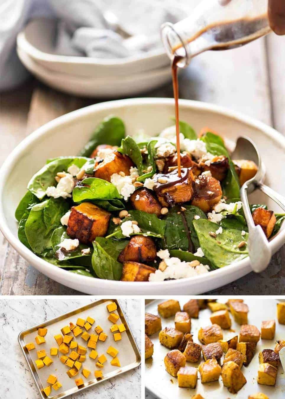 This Roast Pumpkin, Spinach and Feta Salad with a Honey Balsamic Dressing is a magical combination. Terrific side or as a meal. staging.recipetineats.com