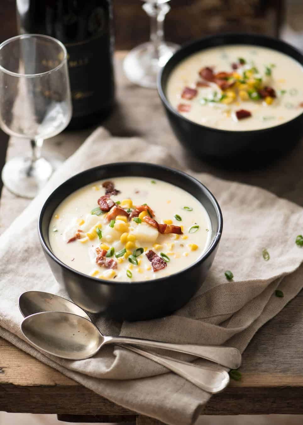 Creamy Corn Chowder with Bacon, with a couple of simple tips for make it extra tasty! staging.recipetineats.com