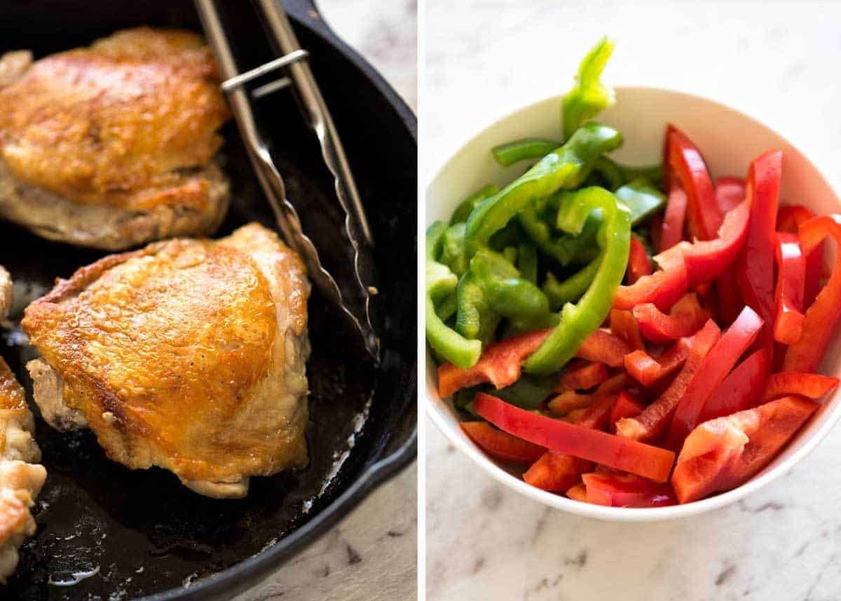A hearty Italian Chicken Casserole with crispy chicken, capsicum / bell peppers, olives and capers. Sicilian style! staging.recipetineats.com