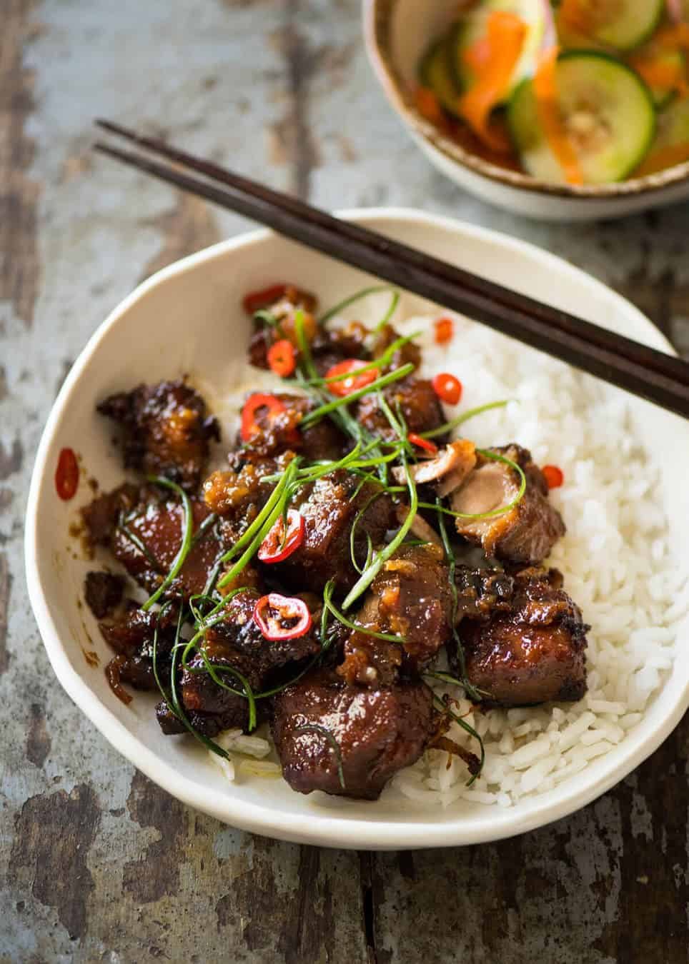 Vietnamese Caramel Pork is a simple, magical recipe - tender pork in a sweet savoury glaze and no hunting down unusual ingredients! staging.recipetineats.com