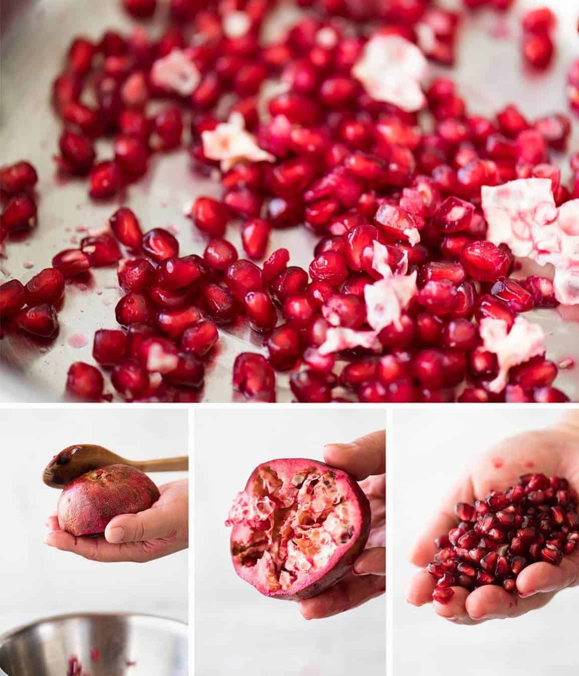 How to remove pomegranate seeds - spank it with a wooden spoon! staging.recipetineats.com