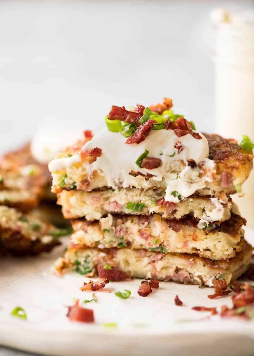Cheese and Ham Pancakes - golden crispy cheesy outsides, fluffy insides with pops of ham (or bacon). These are epic! staging.recipetineats.com