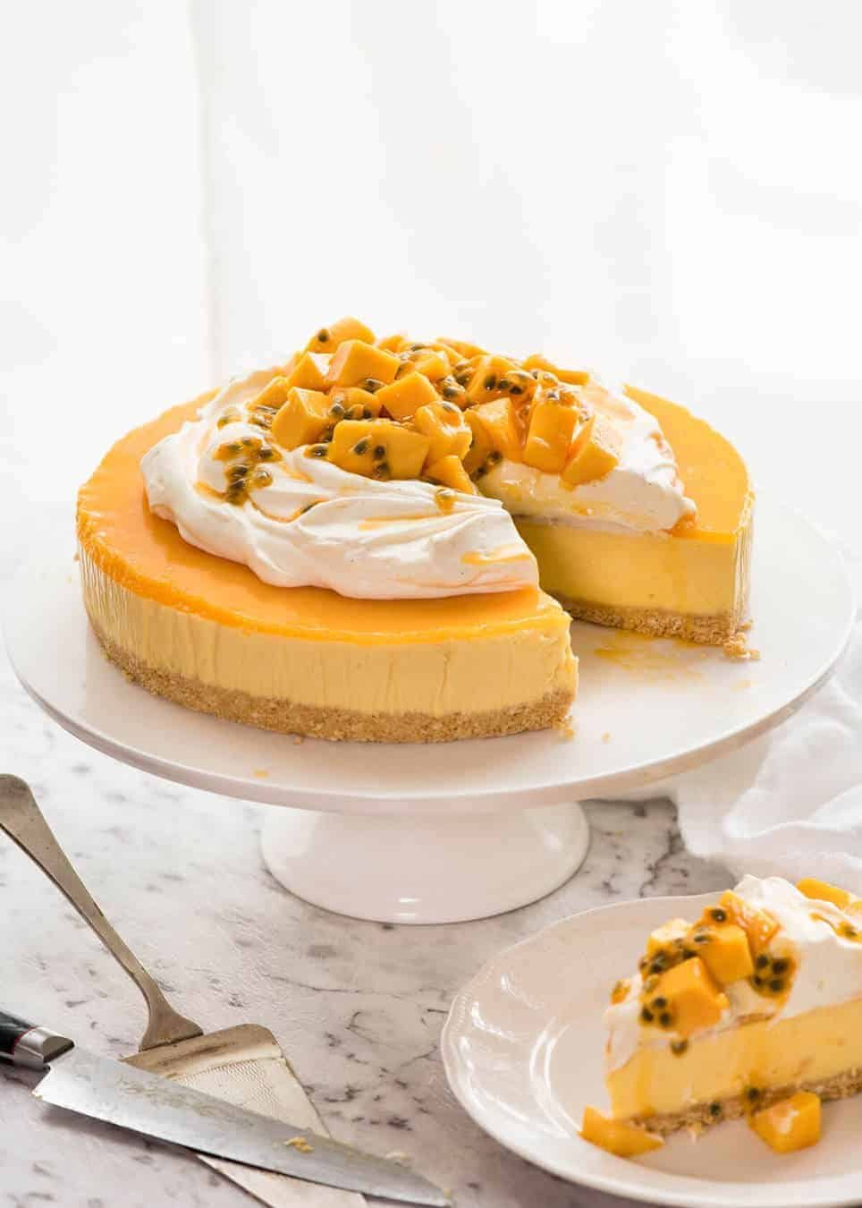 This No Bake Mango Cheesecake is a complete and utter celebration of summer! staging.recipetineats.com