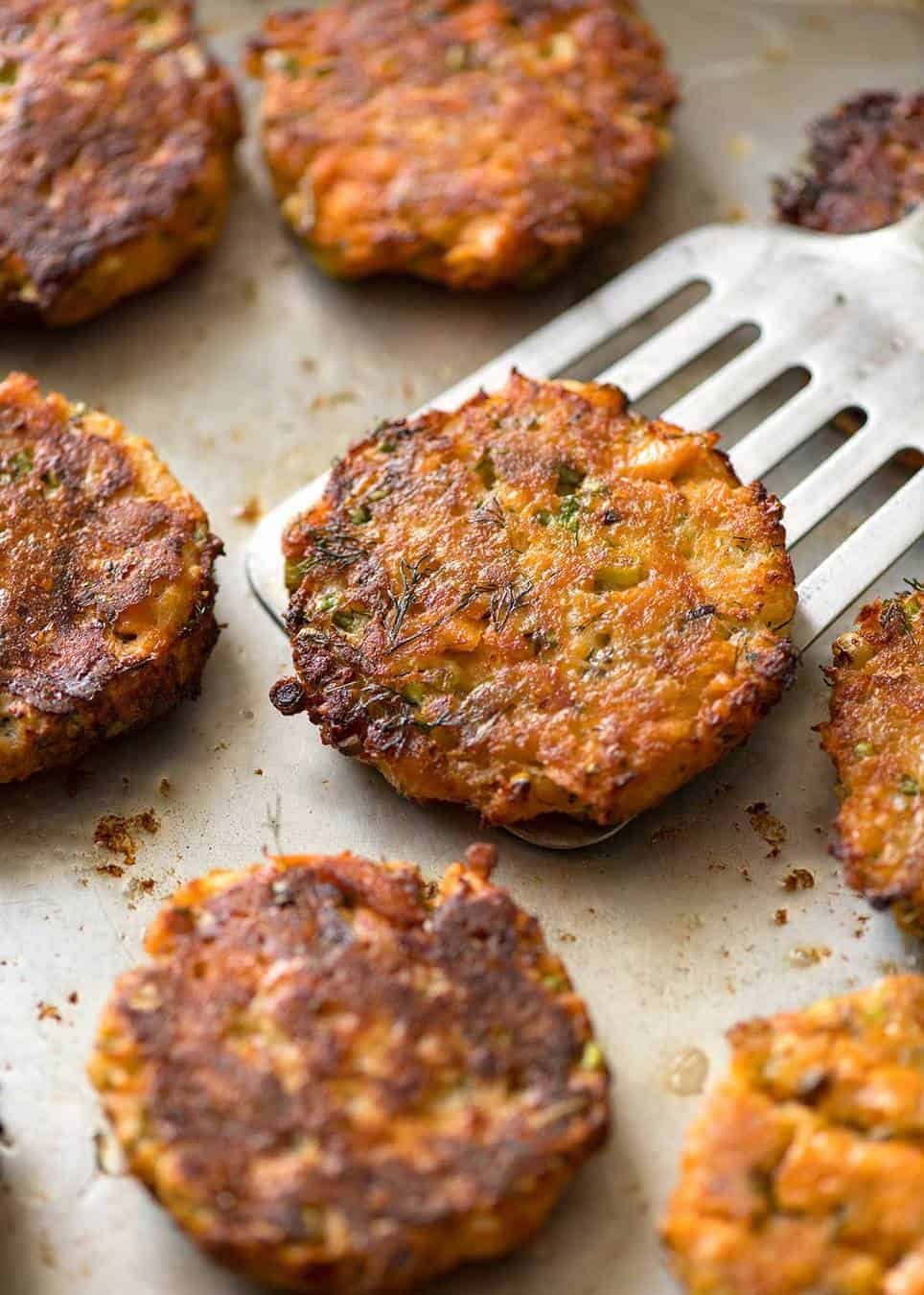 Tender insides studded with flakes of salmon, golden on the outside, these Salmon Patties are baked, not fried. Ultimate transformation of canned salmon - or use fresh! staging.recipetineats.com