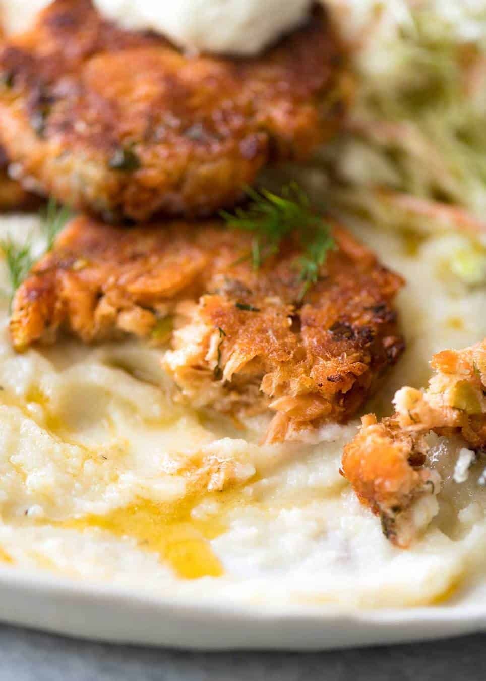 Tender insides studded with flakes of salmon, golden on the outside, these Salmon Patties are baked, not fried. Ultimate transformation of canned salmon - or use fresh! staging.recipetineats.com