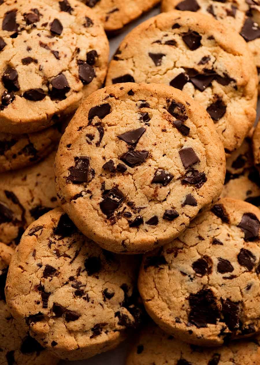 Close up of Byron Bay Chocolate Chunk Cookies