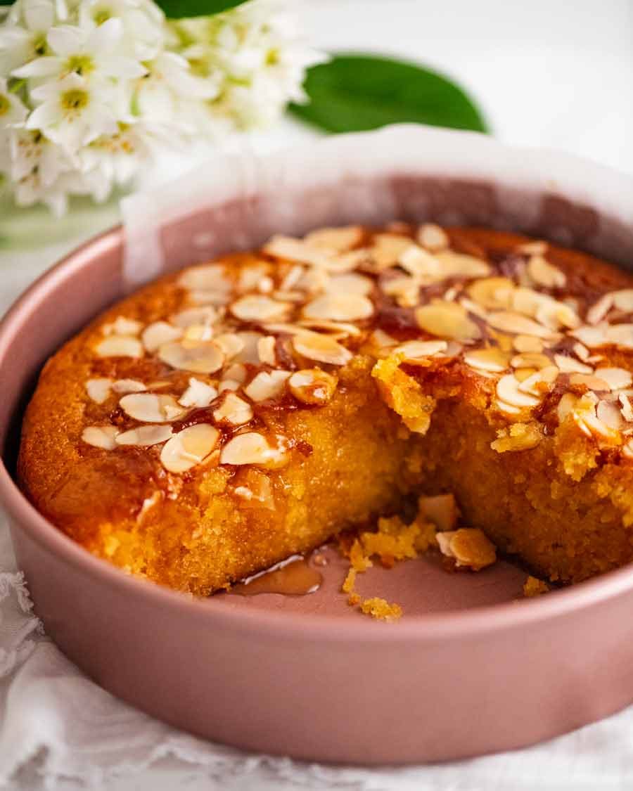 Close up of Honey Cake in baking pan