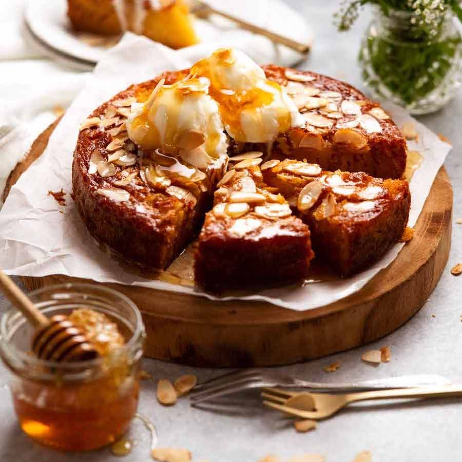 Honey Cake with vanilla ice cream