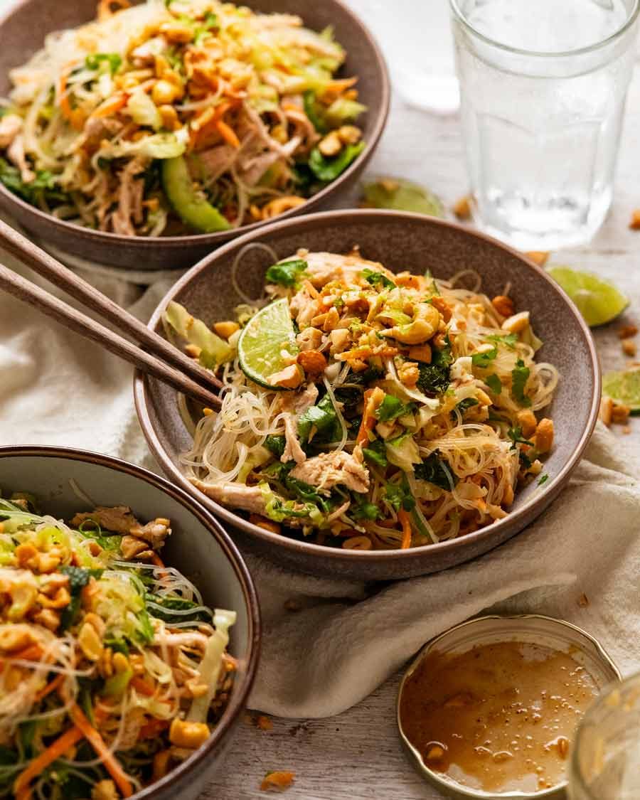 Bowls of Glass noodle salad ready to be eaten
