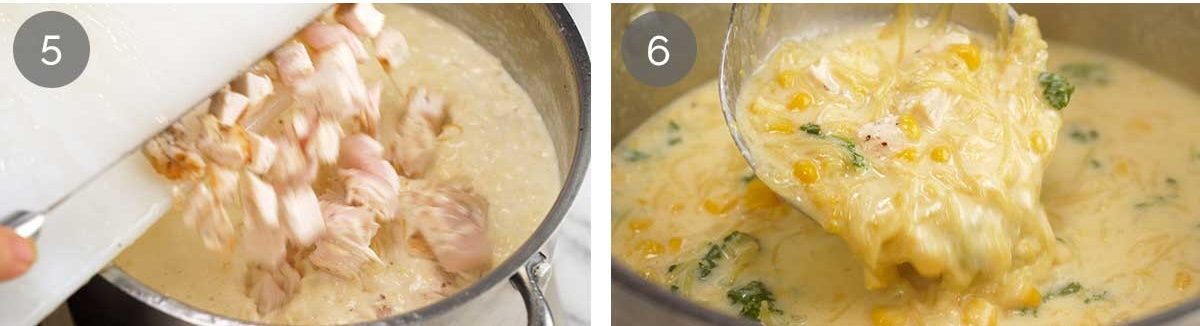 Chicken and sweet corn soup with noodles